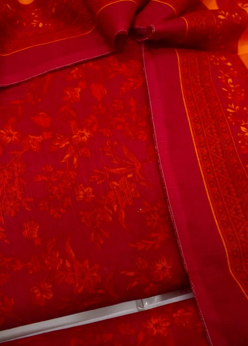 Printed Red Khaddar 3-Piece Unstitched Suit by Bin Saeed, photo 2