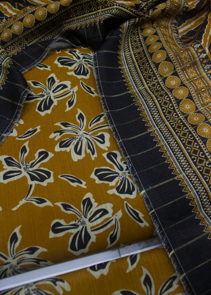 Printed Mustard Khaddar 3-Piece Unstitched Suit by Bin Saeed, photo 2