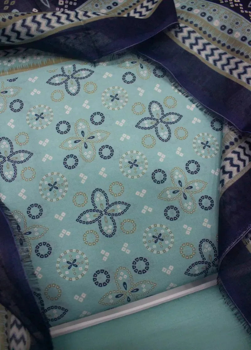 Printed Aqua Blue Khaddar 3-Piece Unstitched Suit by Bin Saeed, photo 2