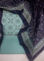 Printed Aqua Blue Khaddar 3-Piece Unstitched Suit by Bin Saeed