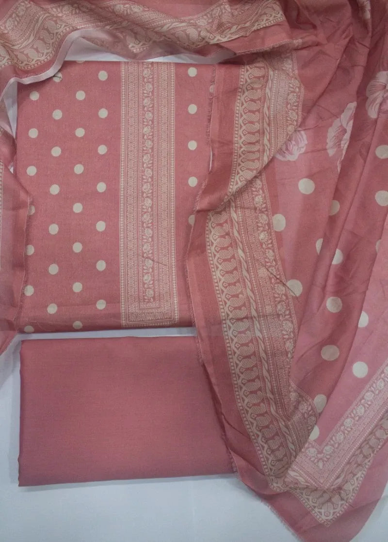 Printed Peach Khaddar 3-Piece Unstitched Suit by Bin Saeed
