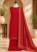 Printed Red Khaddar 3-Piece Unstitched Suit by Bin Saeed