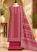 Printed Red Khaddar 3-Piece Unstitched Suit by Bin Saeed