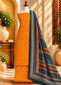 Printed Orange Khaddar 3-Piece Unstitched Suit by Bin Saeed