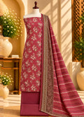 Printed Red Khaddar 3-Piece Unstitched Suit by Bin Saeed