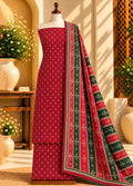 Printed Red Khaddar 3-Piece Unstitched Suit by Bin Saeed