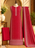 Printed Red Khaddar 3-Piece Unstitched Suit by Bin Saeed