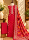 Printed Red Khaddar 3-Piece Unstitched Suit by Bin Saeed