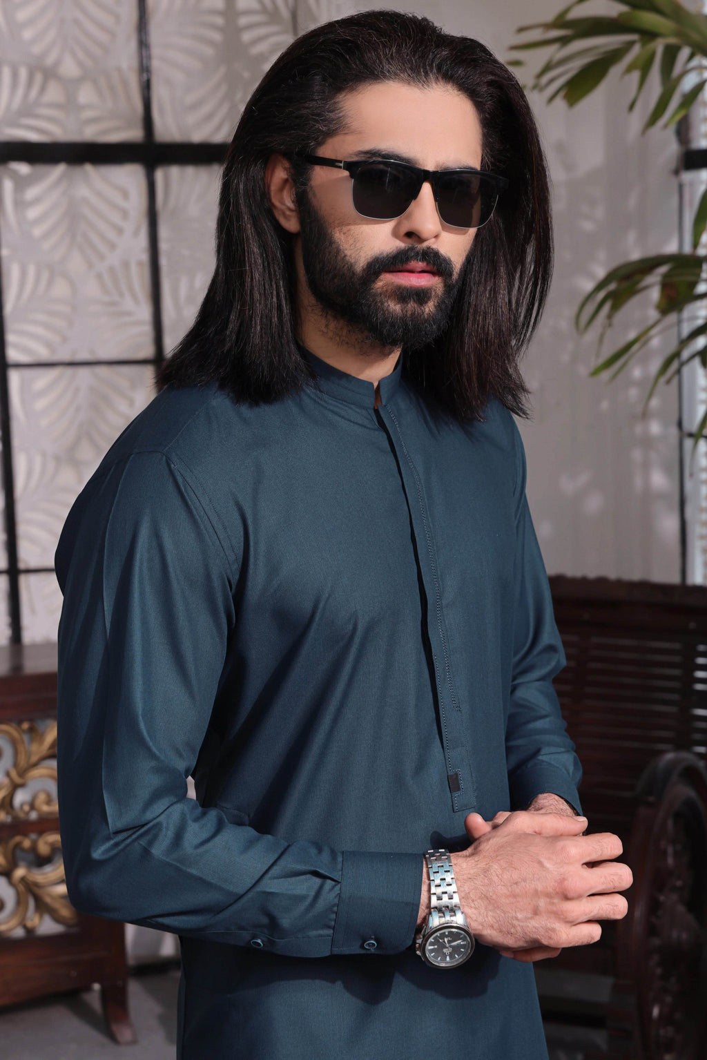 Royal Blue Nafees Kurta Pajama by Al Deebaj, photo 2