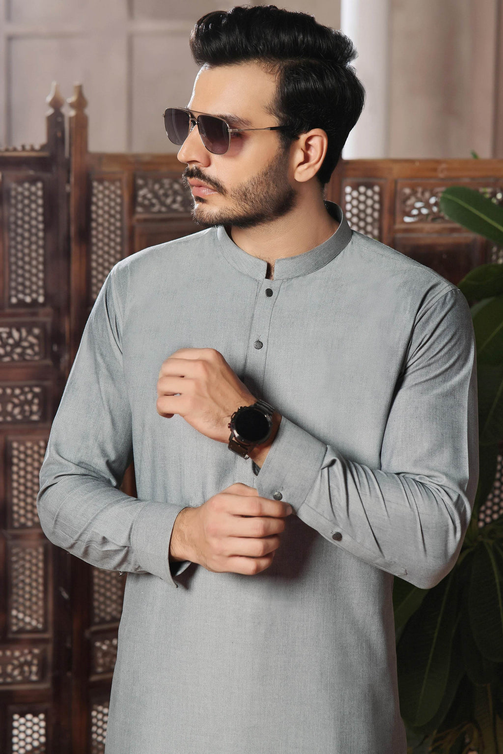 Nayab Malaysia Grey Kurta Pajama by Al Deebaj