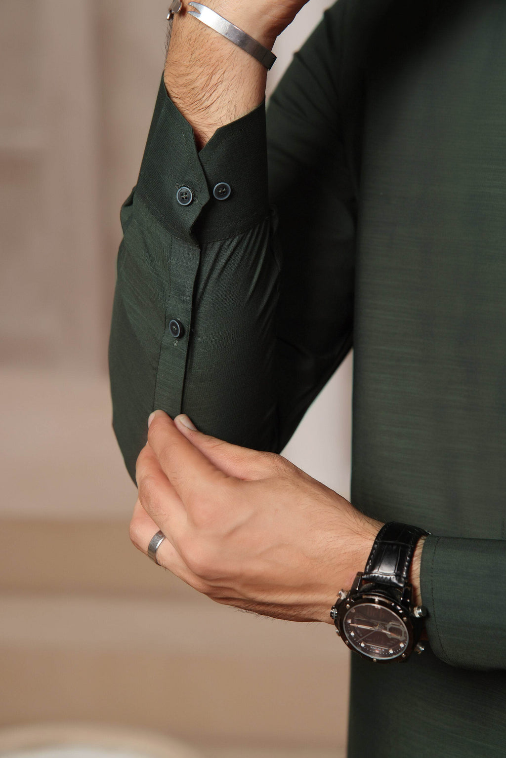 Green Self Kurta Pajama by Al Deebaj, photo 3