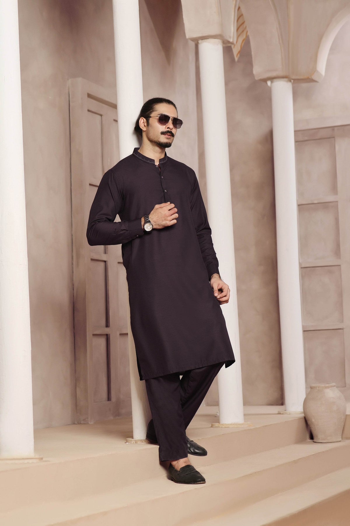 Purple Self Kurta Pajama by Al Deebaj, photo 2
