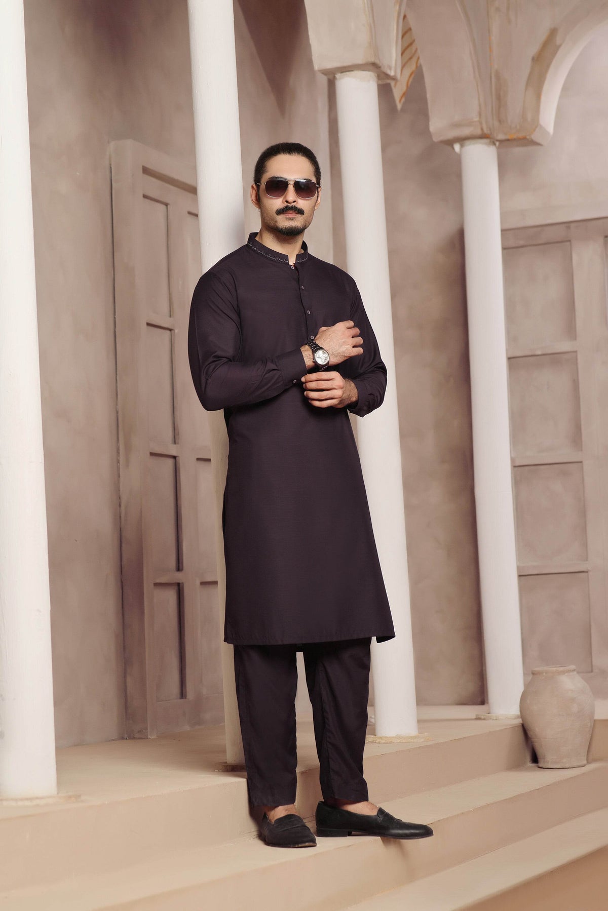 Purple Self Kurta Pajama by Al Deebaj