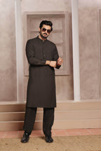 Dark Brown Self Kurta Pajama by Al Deebaj, photo 2