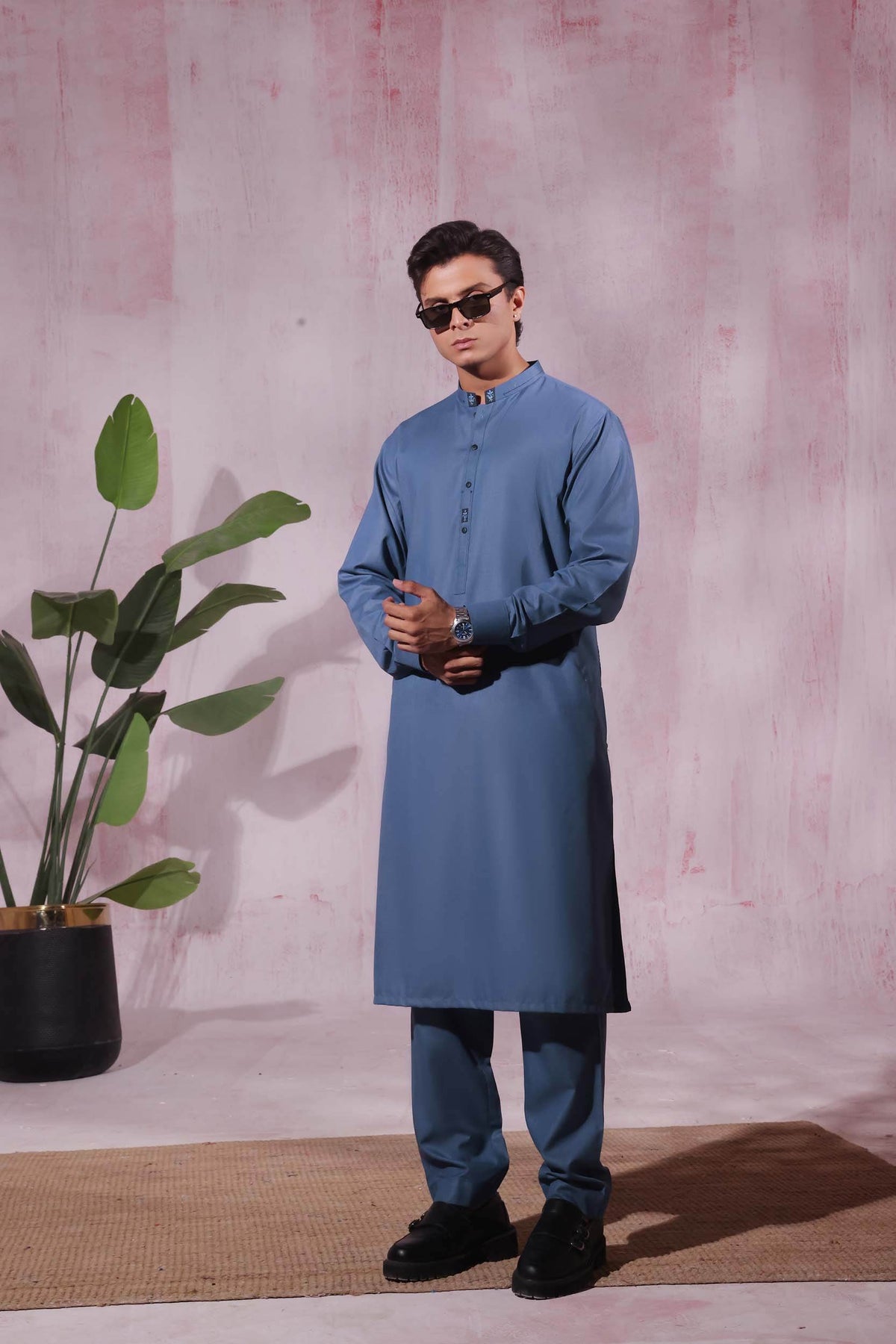 Denim Blue Kurta Pajama by Al Deebaj, photo 3