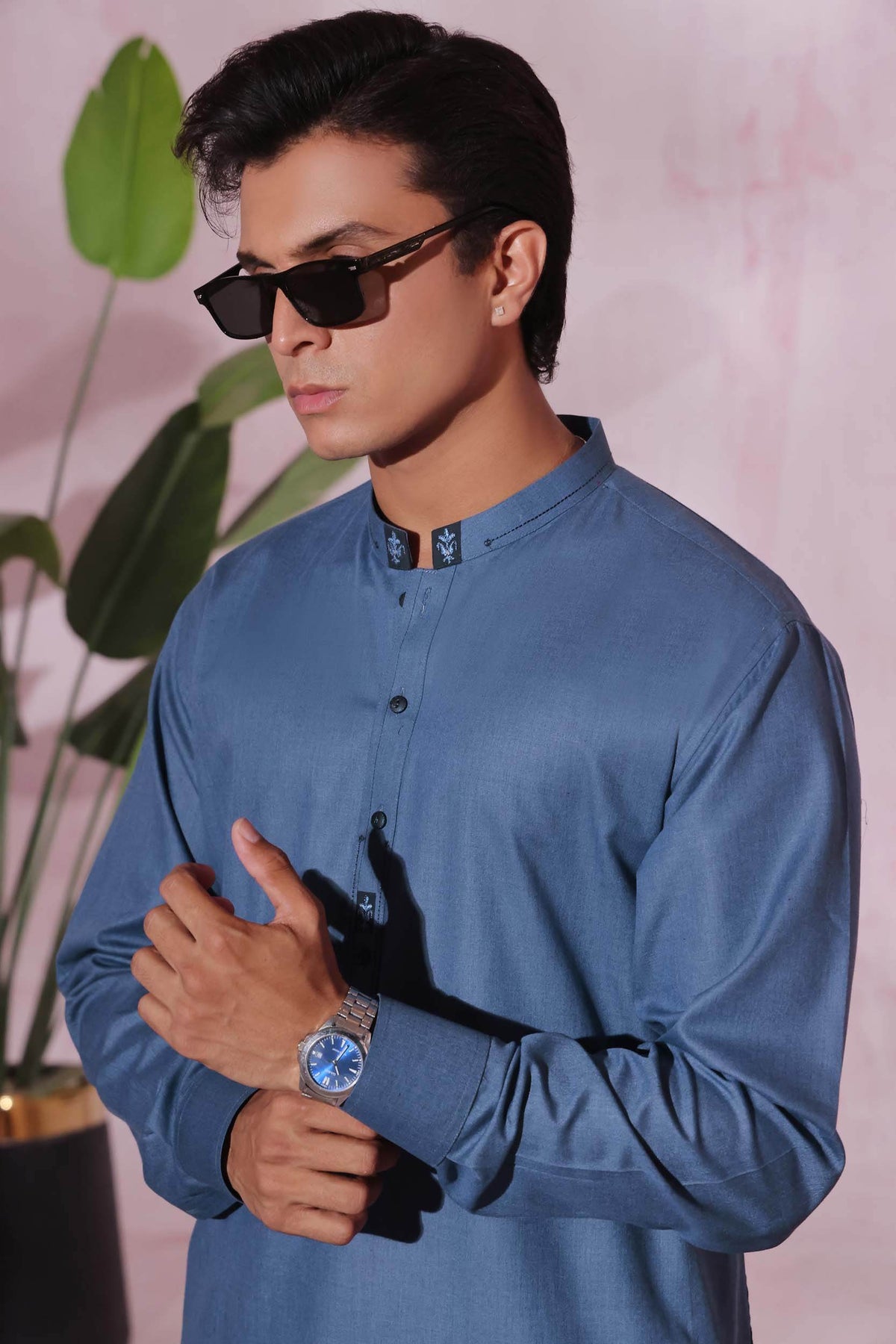 Denim Blue Kurta Pajama by Al Deebaj