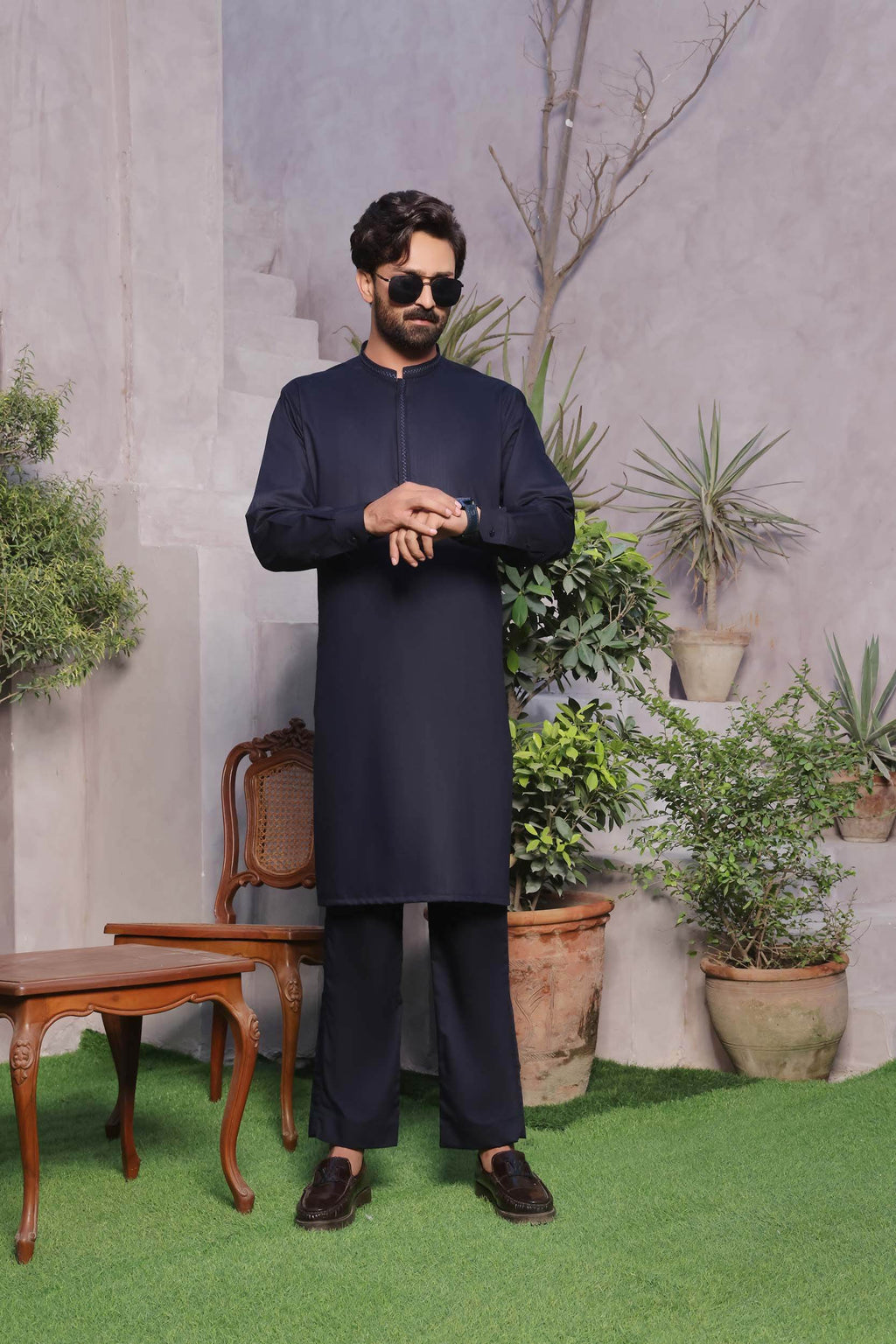 Navy Blue Des KP Kurta Pajama by Al Deebaj, photo 3