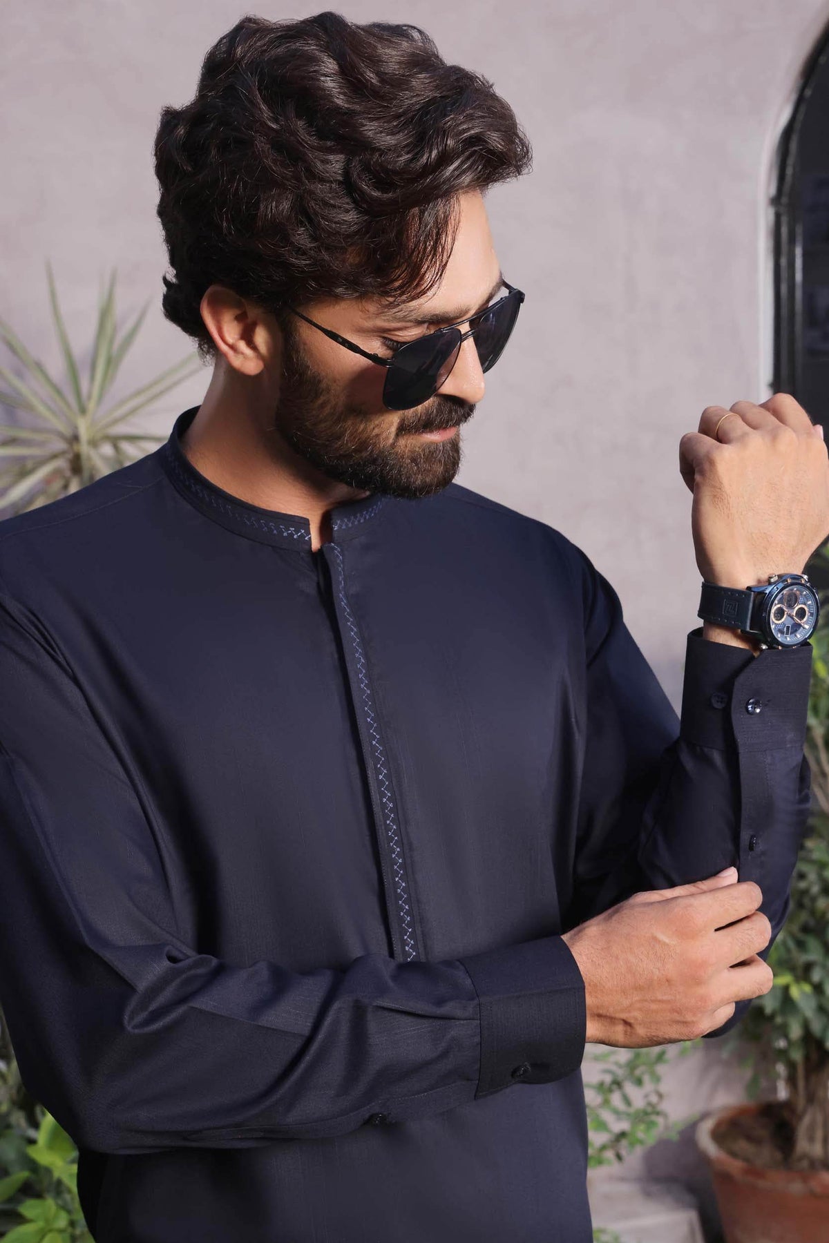 Navy Blue Des KP Kurta Pajama by Al Deebaj, photo 2