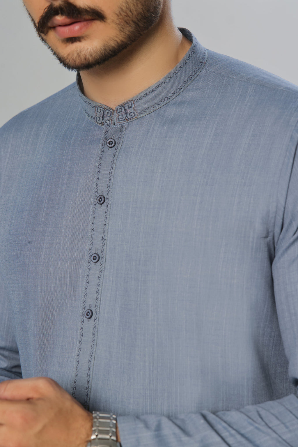 Light Grey Self Kurta by Al Deebaj, photo 4