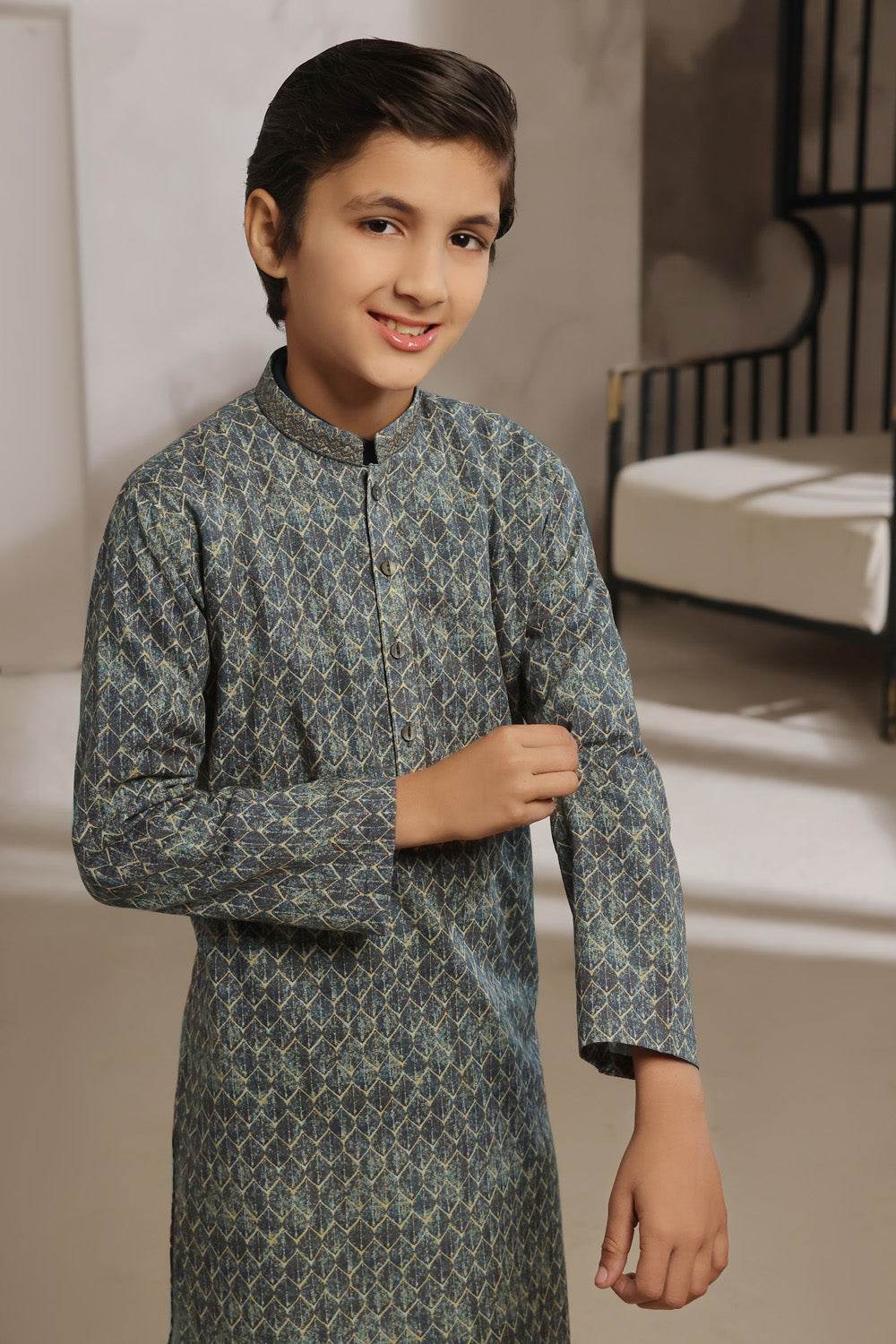 Sage Grey Kids Kurta by Al Deebaj, photo 2