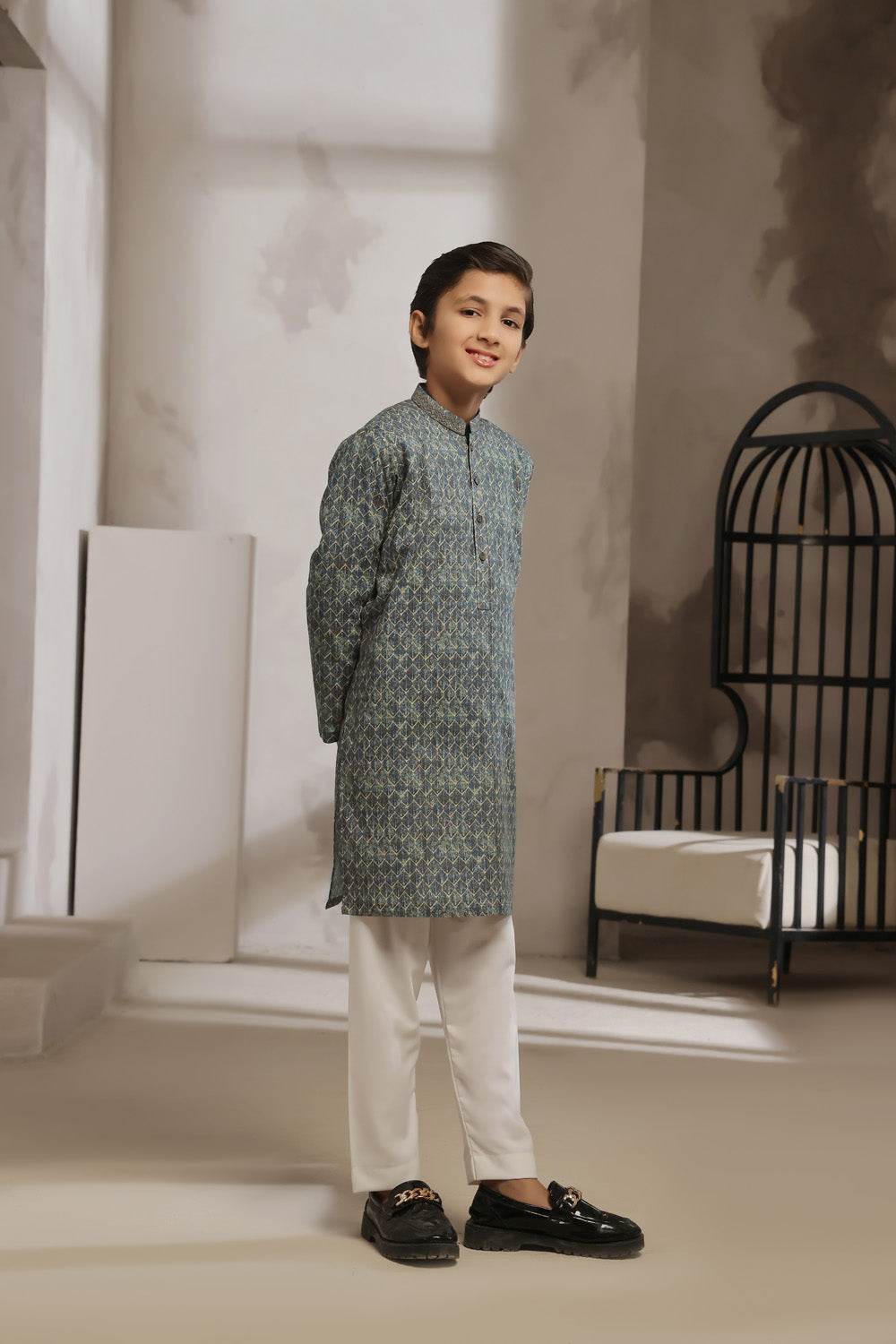 Sage Grey Kids Kurta by Al Deebaj, photo 3