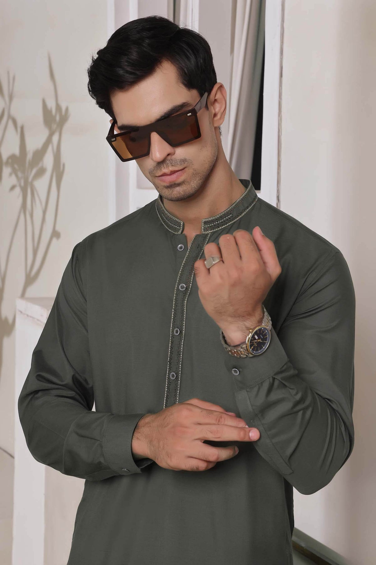 Grey Embroidery Kurta Shalwar by Al Deebaj, photo 2