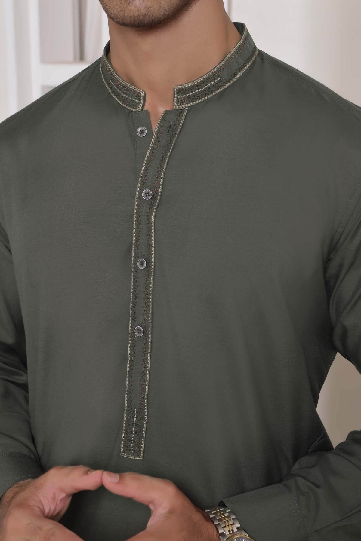 Grey Embroidery Kurta Shalwar by Al Deebaj, photo 3