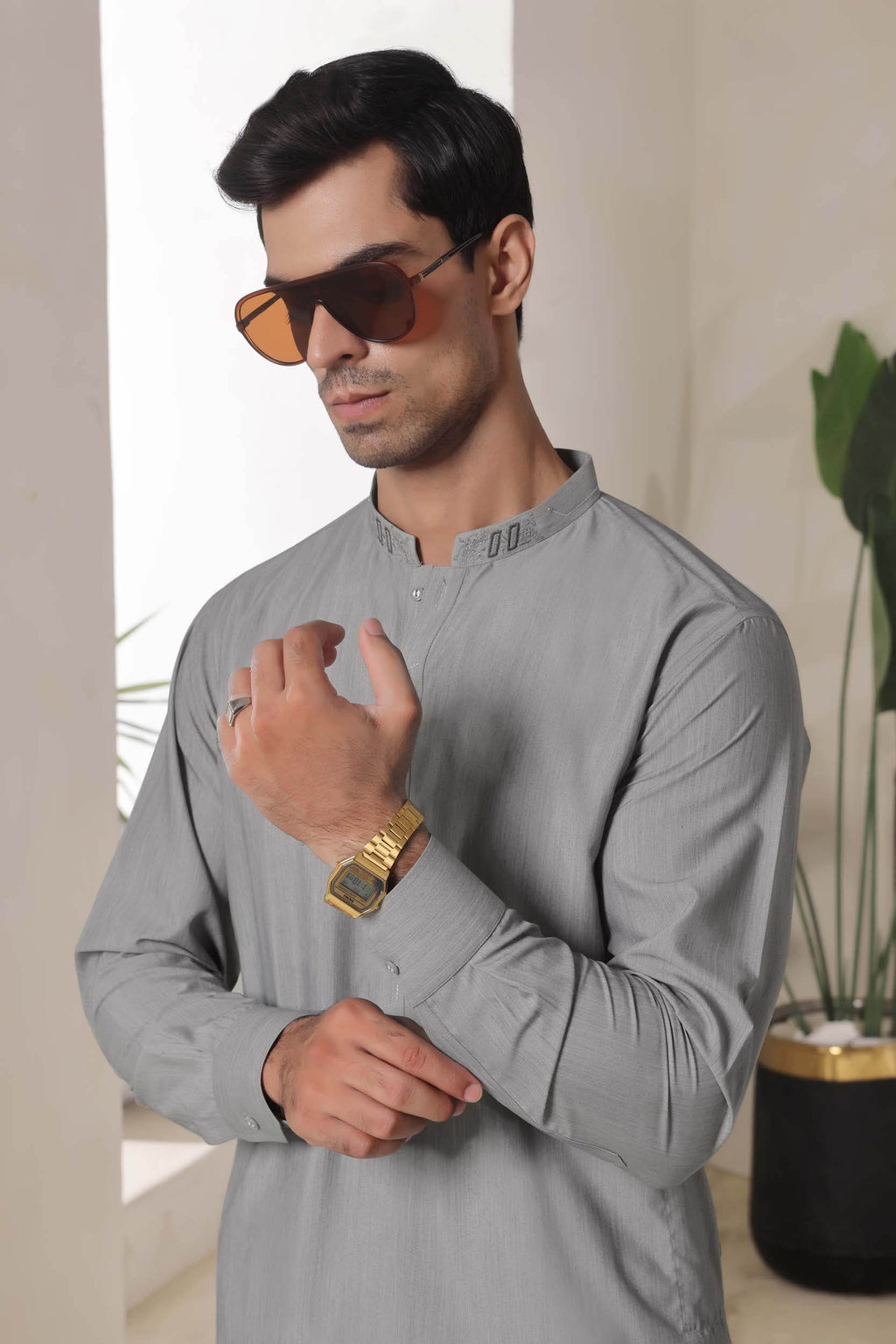 Light Grey Embroidered Kurta Shalwar by Al Deebaj, photo 3
