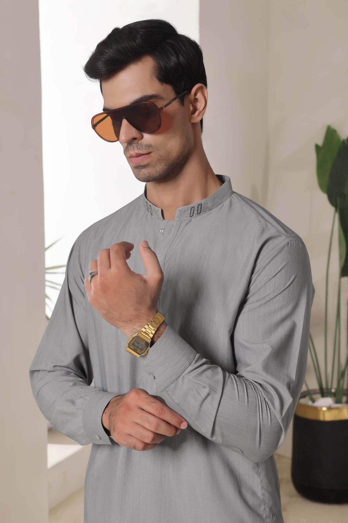 Light Grey Embroidered Kurta Shalwar by Al Deebaj, photo 3