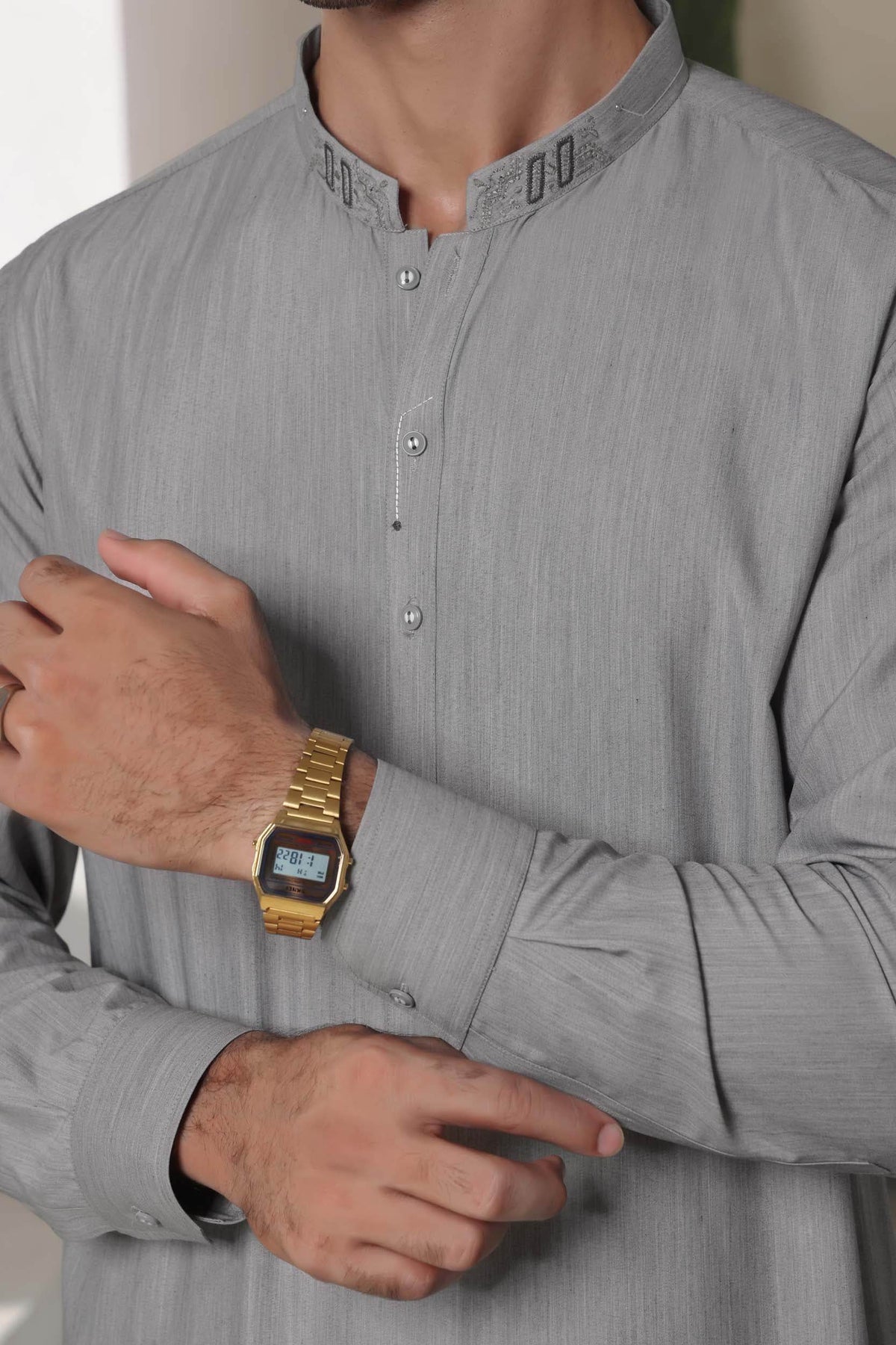 Light Grey Embroidered Kurta Shalwar by Al Deebaj, photo 2