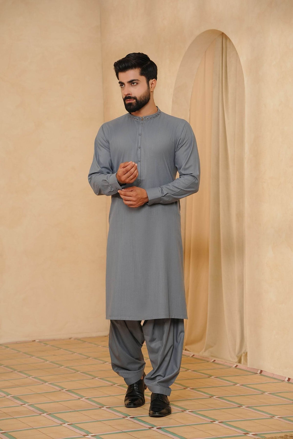 Grey Design Kurta Shalwar by Al Deebaj