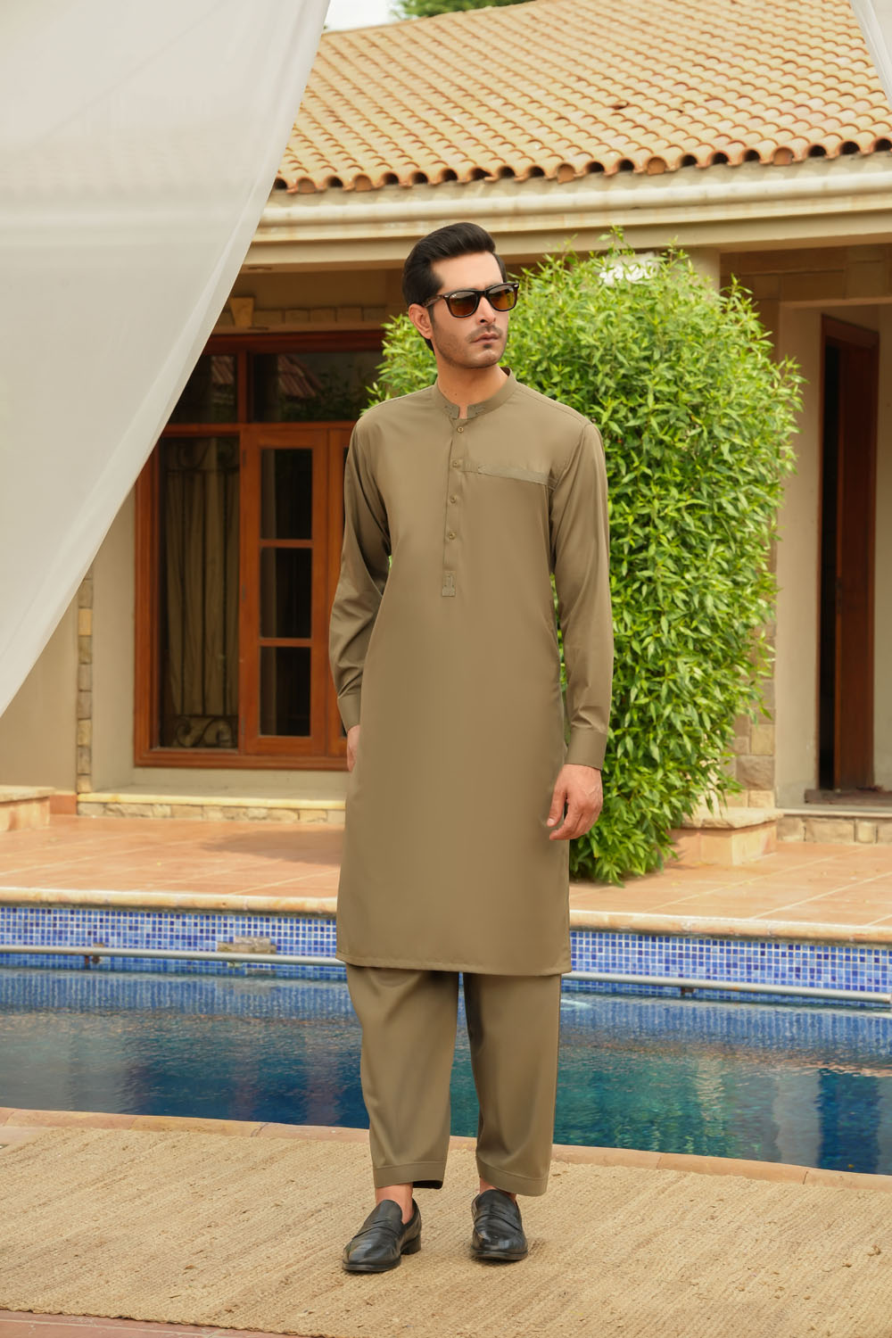 Olive Green Design Kurta Shalwar by Al Deebaj