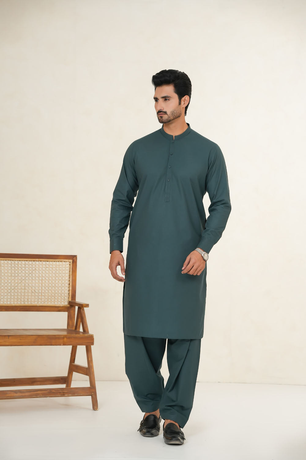 Green Plain Kurta Shalwar by Al Deebaj, photo 5
