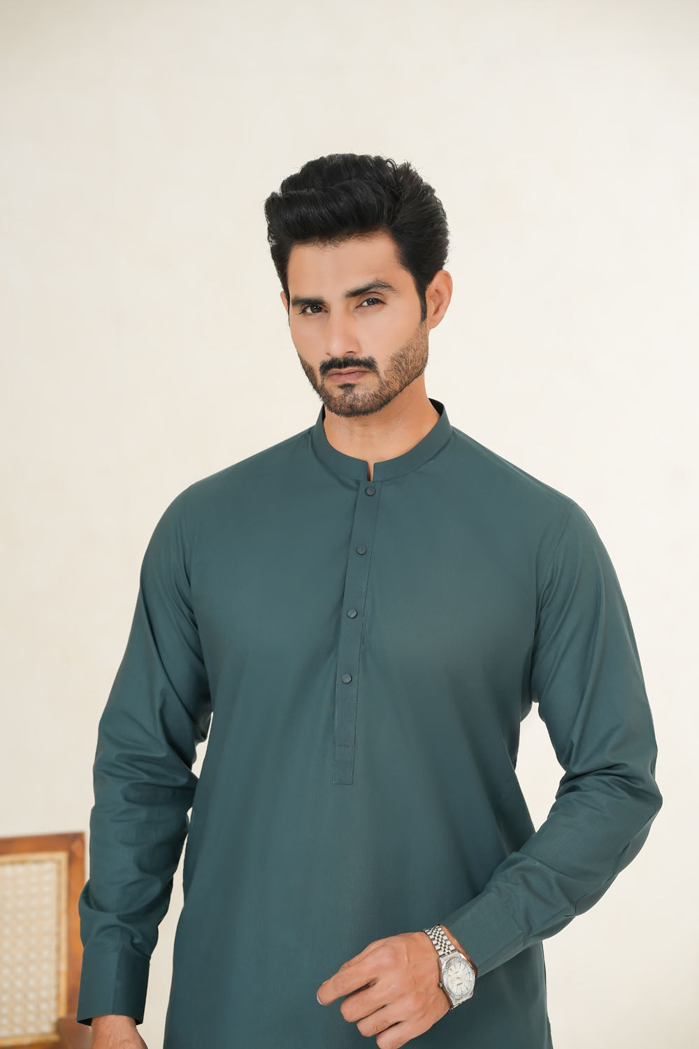 Green Plain Kurta Shalwar by Al Deebaj