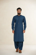 Greyish Blue Embroidered Kurta Shalwar by Al Deebaj