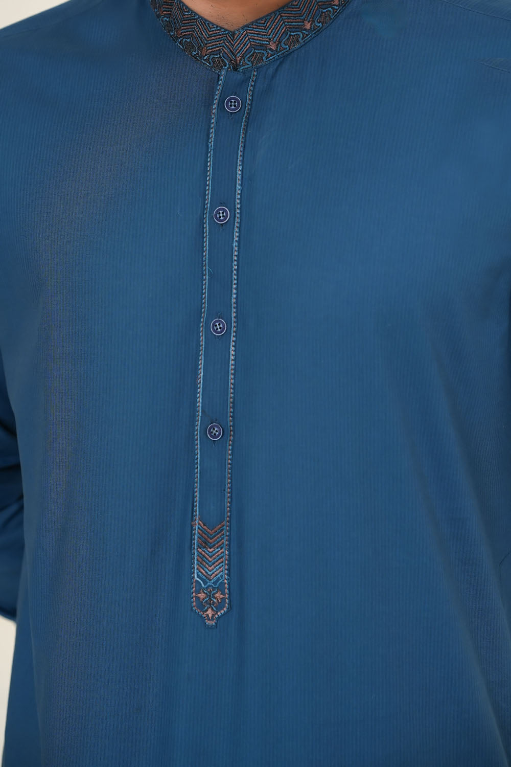 Greyish Blue Embroidered Kurta Shalwar by Al Deebaj, photo 3