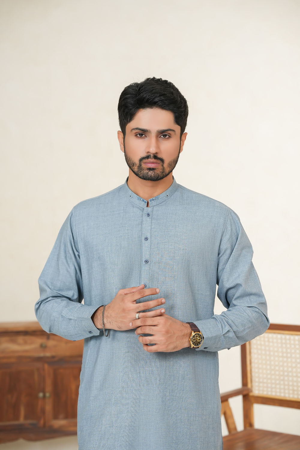 Sky Blue Design Kurta Shalwar by Al Deebaj, photo 4