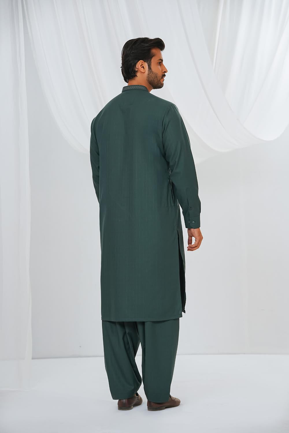 Dark Green Embroidered Kurta Shalwar by Al Deebaj, photo 4