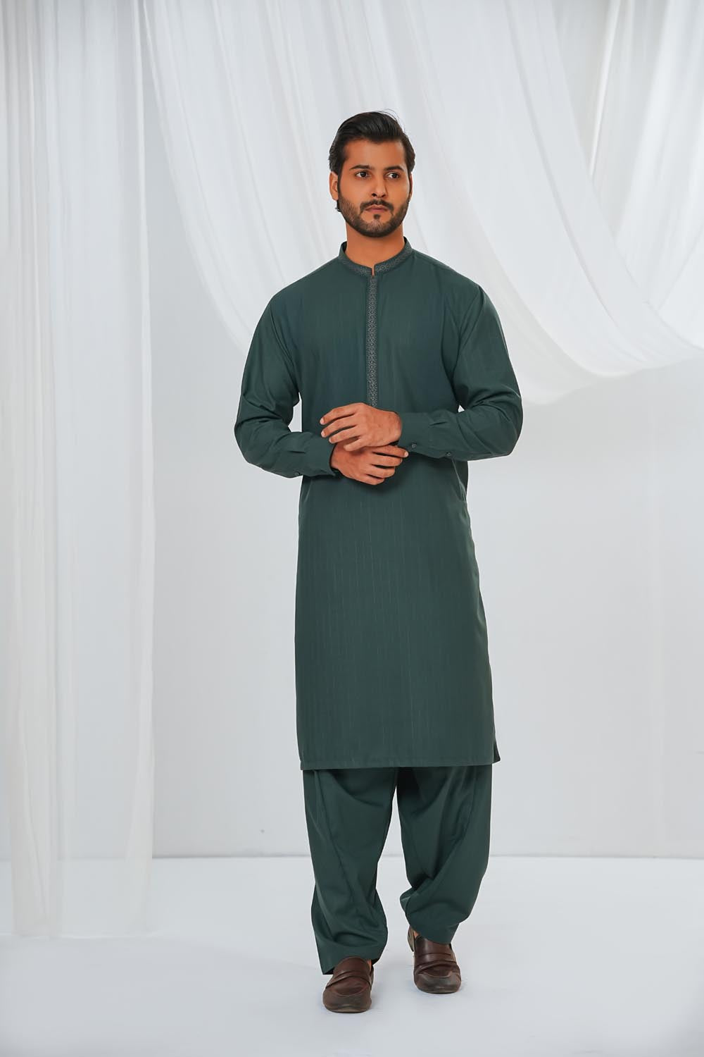 Dark Green Embroidered Kurta Shalwar by Al Deebaj, photo 5