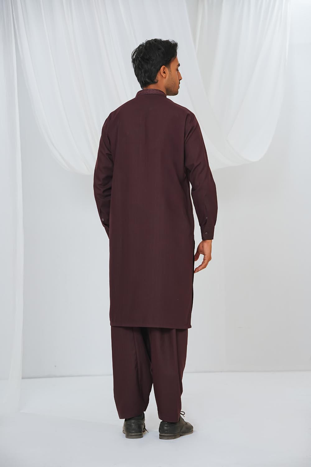 Maroon Embroidered Kurta Shalwar by Al Deebaj, photo 4