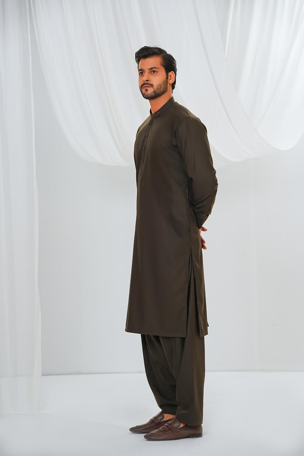 Dark Brown Des Kurta Shalwar by Al Deebaj, photo 3