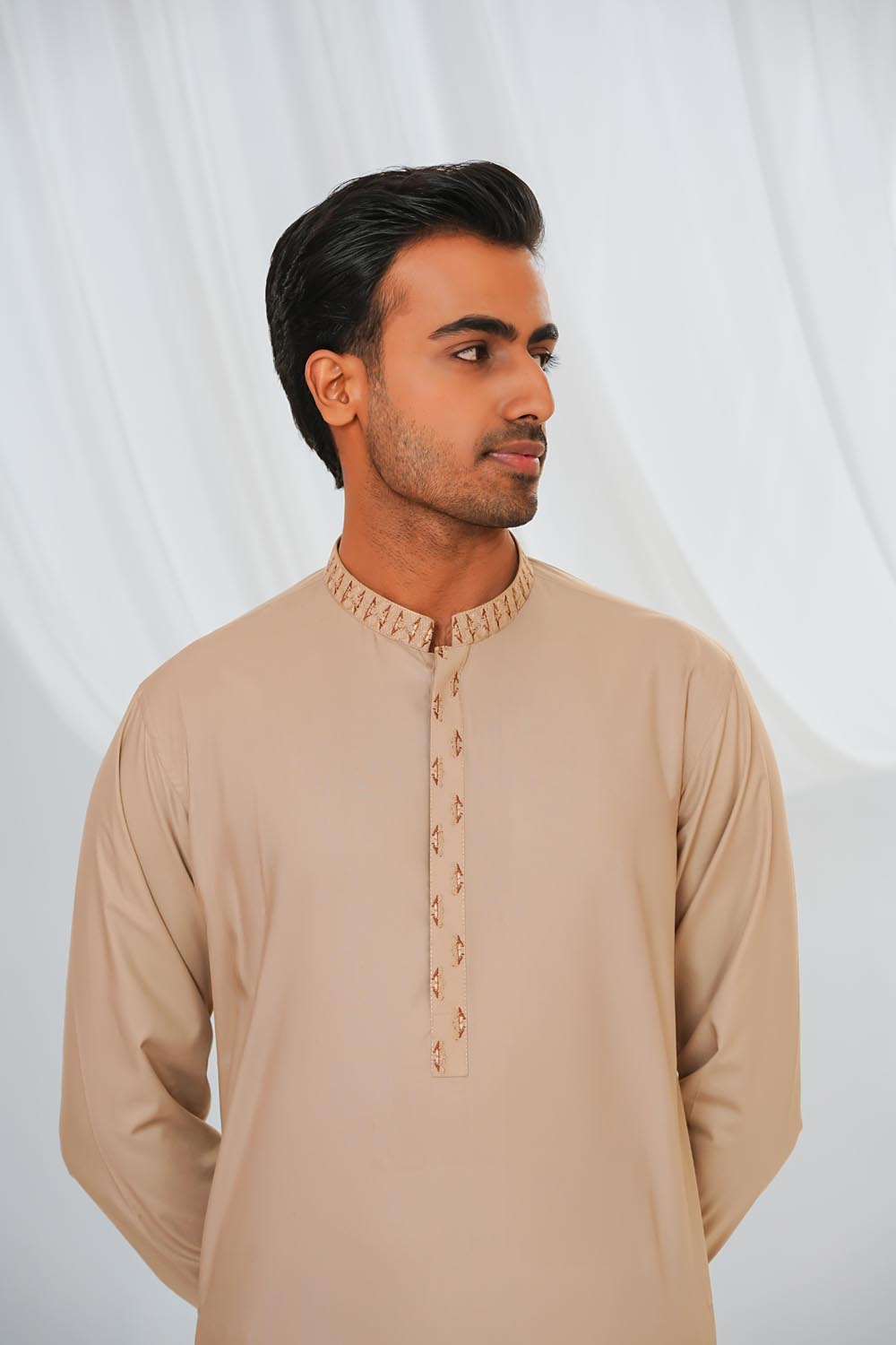 Skin Embroidered Kurta Shalwar by Al Deebaj
