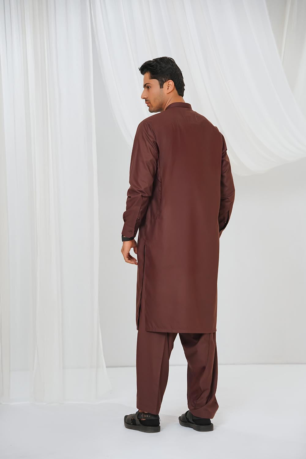 Maroon Plain Kurta Shalwar by Al Deebaj, photo 5