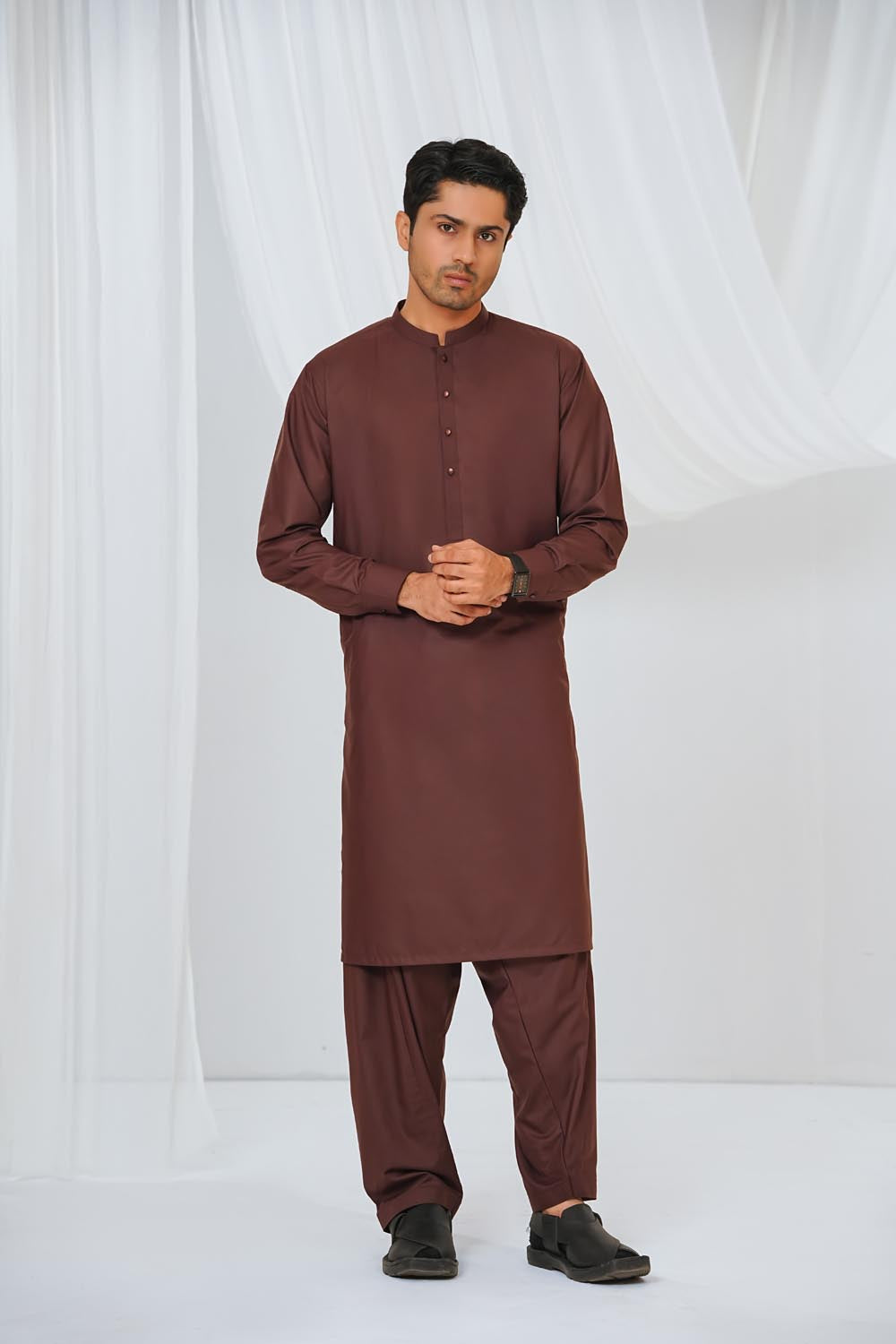 Maroon Plain Kurta Shalwar by Al Deebaj