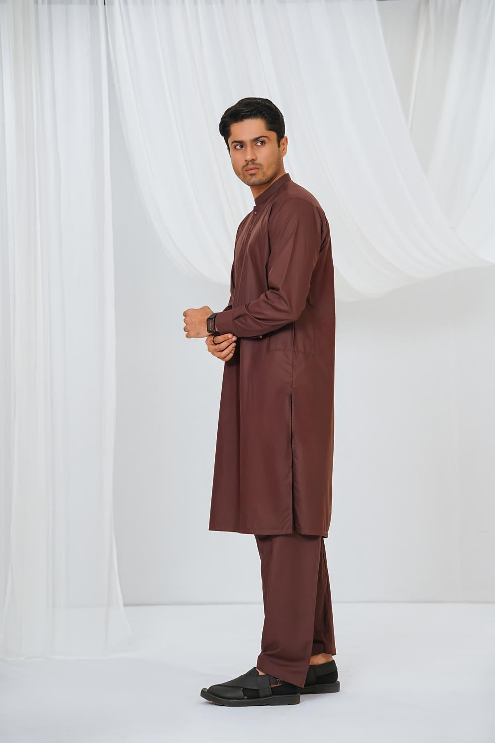 Maroon Plain Kurta Shalwar by Al Deebaj, photo 4