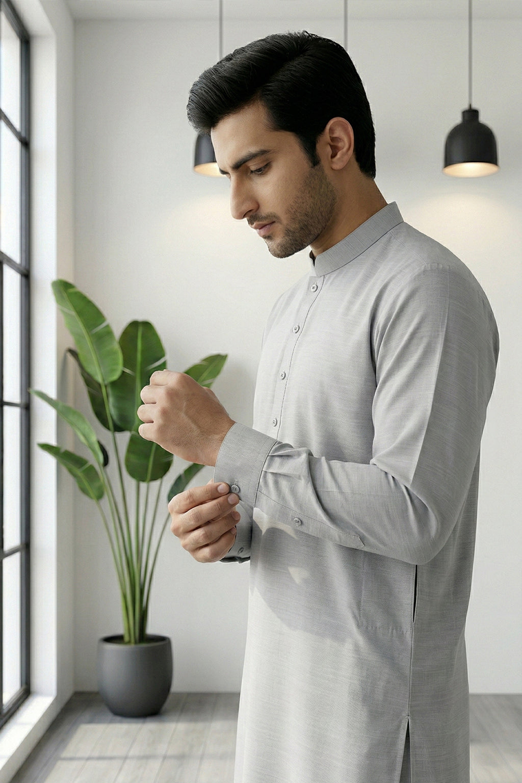 Light Grey Plain Kurta Shalwar by Al Deebaj, photo 2
