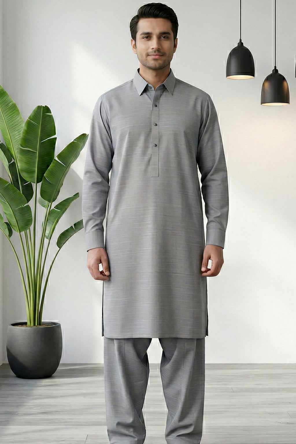 Ash Grey Kurta Shalwar by Al Deebaj