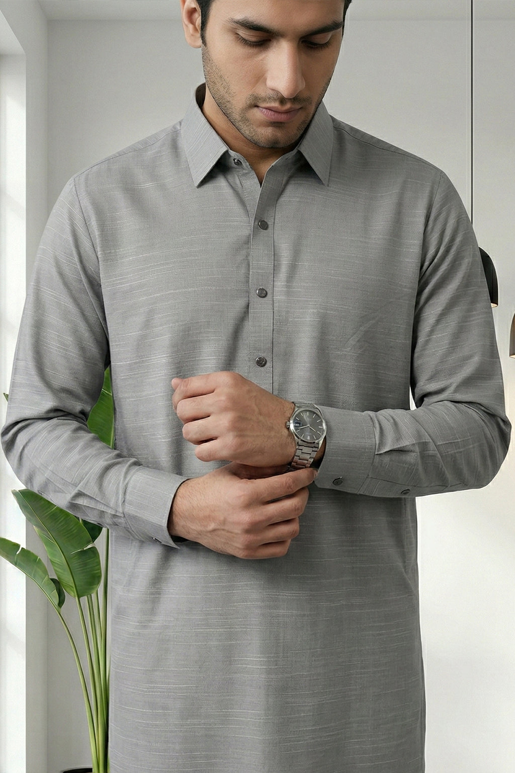 Ash Grey Kurta Shalwar by Al Deebaj, photo 2