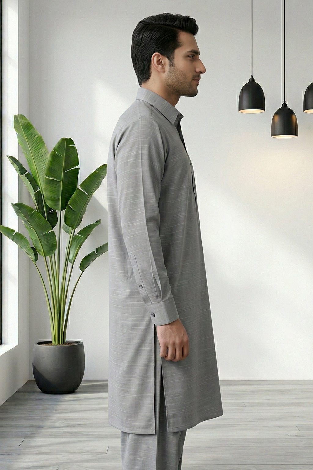 Ash Grey Kurta Shalwar by Al Deebaj, photo 4