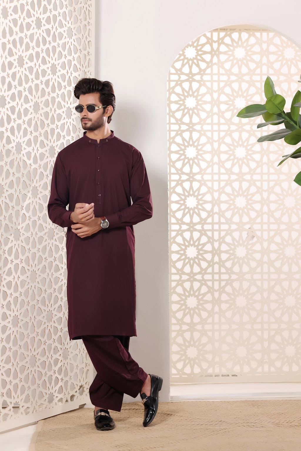 Maroon Kurta Shalwar by Al Deebaj, photo 3